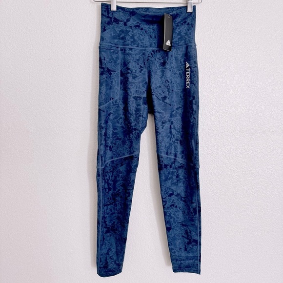 ADIDAS TERREX Skinny Workout Leggings Pants Multi in Navy Dusty Blue Size Small - Picture 10 of 16